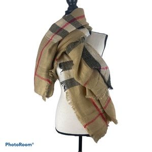 Pashmina In Tan Black Red Check Pattern One Size Fits All GUC